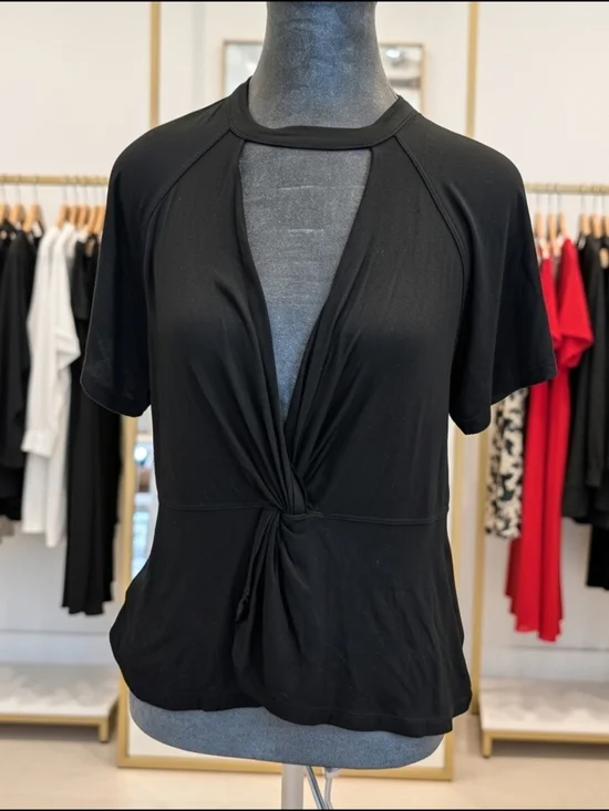 Free People Black Twist-Front Short Sleeve Top - Picture 1 of 5